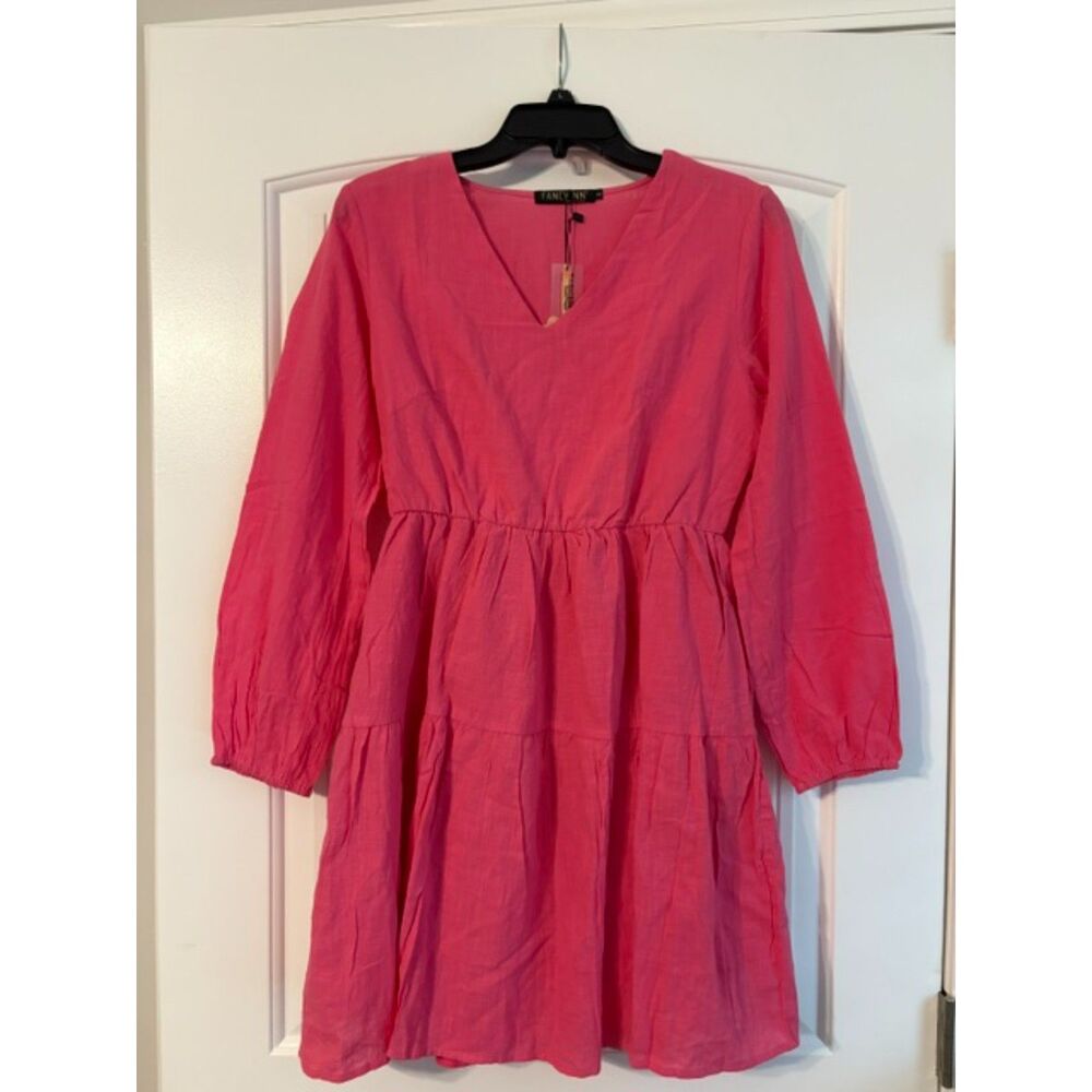 NWT Fancyinn Pink Long Sleeve Peasant Women's Dress Size Small